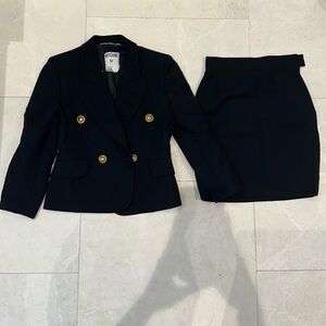 Moschino Black Blazer and Skirt Set with Gold Buttons
